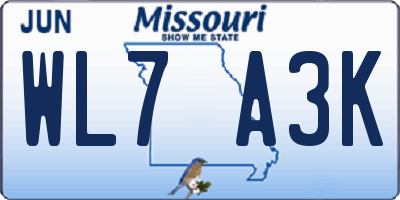 MO license plate WL7A3K