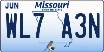 MO license plate WL7A3N