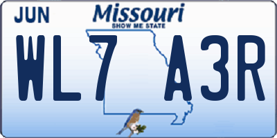 MO license plate WL7A3R
