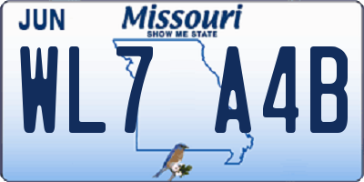 MO license plate WL7A4B