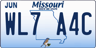 MO license plate WL7A4C