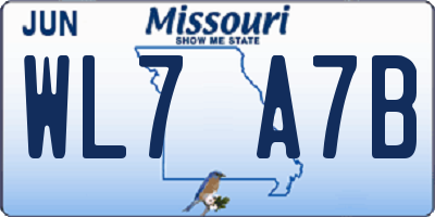 MO license plate WL7A7B