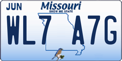 MO license plate WL7A7G