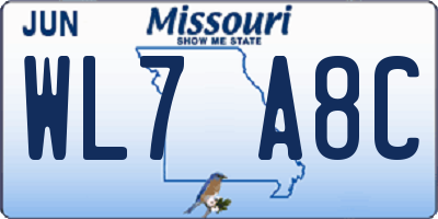 MO license plate WL7A8C