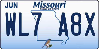 MO license plate WL7A8X