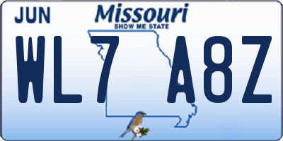 MO license plate WL7A8Z