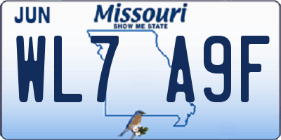 MO license plate WL7A9F