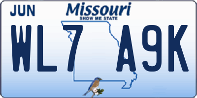 MO license plate WL7A9K