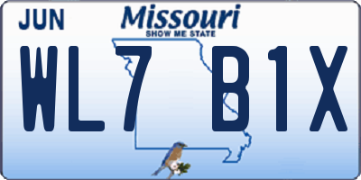 MO license plate WL7B1X