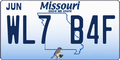 MO license plate WL7B4F