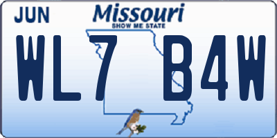 MO license plate WL7B4W