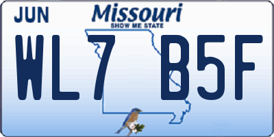 MO license plate WL7B5F