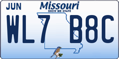 MO license plate WL7B8C