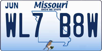 MO license plate WL7B8W