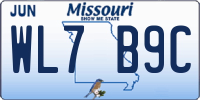 MO license plate WL7B9C