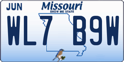 MO license plate WL7B9W