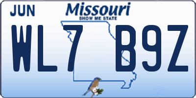 MO license plate WL7B9Z