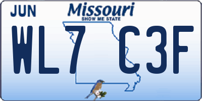 MO license plate WL7C3F