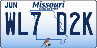 MO license plate WL7D2K