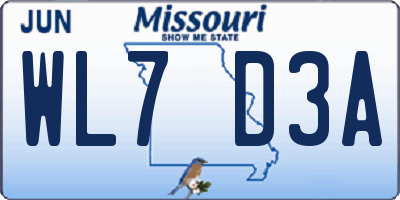 MO license plate WL7D3A