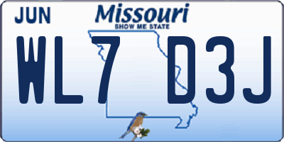 MO license plate WL7D3J