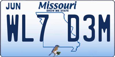 MO license plate WL7D3M