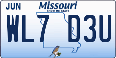 MO license plate WL7D3U