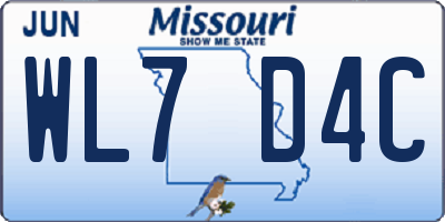 MO license plate WL7D4C
