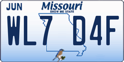 MO license plate WL7D4F