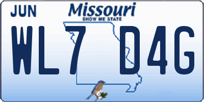 MO license plate WL7D4G