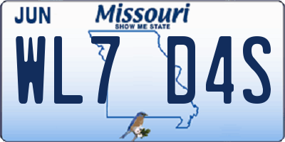 MO license plate WL7D4S
