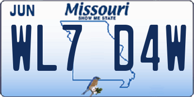 MO license plate WL7D4W