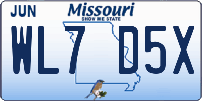 MO license plate WL7D5X