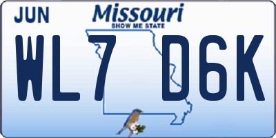 MO license plate WL7D6K