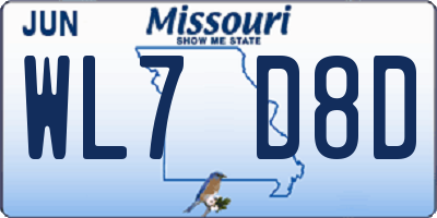 MO license plate WL7D8D