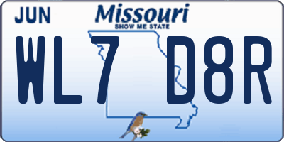MO license plate WL7D8R