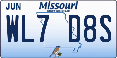MO license plate WL7D8S