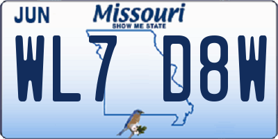 MO license plate WL7D8W