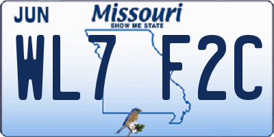 MO license plate WL7F2C