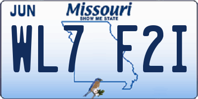 MO license plate WL7F2I