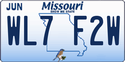 MO license plate WL7F2W