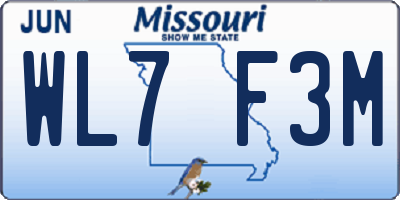 MO license plate WL7F3M