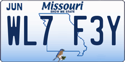 MO license plate WL7F3Y