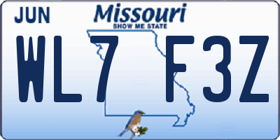 MO license plate WL7F3Z