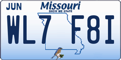 MO license plate WL7F8I