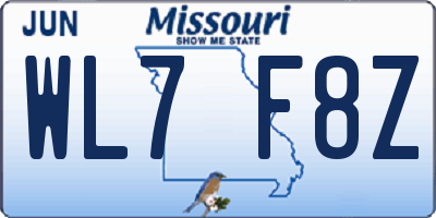 MO license plate WL7F8Z