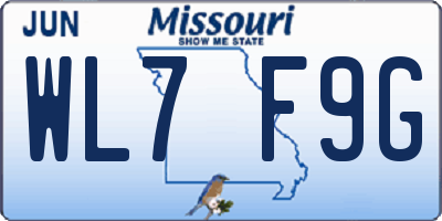 MO license plate WL7F9G