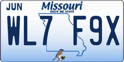 MO license plate WL7F9X