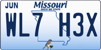 MO license plate WL7H3X
