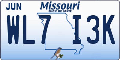 MO license plate WL7I3K
